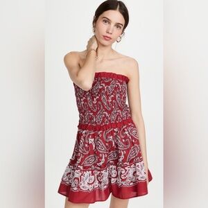Sea New York Theodora Red Paisley Strapless Mini Dress